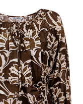 Overfit long dress in pure viscose with an exclusive brown floral print - Brown | Giemme BrandsCorporate