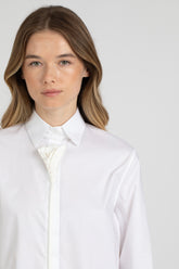 White exclusive pure cotton satin shirt with tone on tone flower application - White | Giemme BrandsCorporate