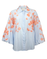 Camicia regular fit con scollo aperto e manica ampia in seta e cotone con esclusiva stampa floreale azzurra e arancione - Camicie | Giemme BrandsCorporate