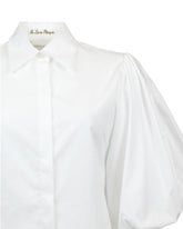 Slim fit shirt with gathered balloon sleeves in white stretch cotton - White | Giemme BrandsCorporate