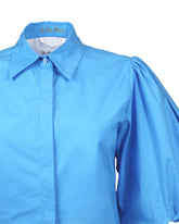 Camicia slim fit con manica a palloncino arricciata in cotone elasticizzato azzurro - Azzurro | Giemme BrandsCorporate
