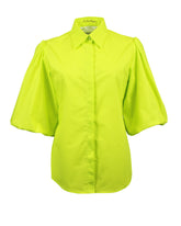 Slim fit shirt with puffed, gathered sleeves in green stretch cotton - Woman collection | Giemme BrandsCorporate