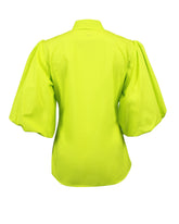Slim fit shirt with puffed, gathered sleeves in green stretch cotton - New In Le Sarte Pettegole | Giemme BrandsCorporate
