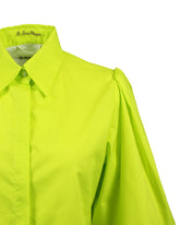 Slim fit shirt with puffed, gathered sleeves in green stretch cotton - Green | Giemme BrandsCorporate
