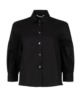 Boxy-Fit Hemd mit Latz und Dreiviertelärmeln aus elastischer schwarzer Baumwolle - Damen Last Chance | Giemme BrandsCorporate