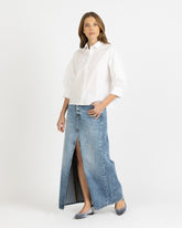 Boxy-Fit-Hemd mit Dreiviertelärmel aus weißer elastischer Baumwolle - Damen Last Chance | Giemme BrandsCorporate