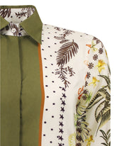 Slim fit shirt in viscose and silk with exclusive foulard print in green tones - Green | Giemme BrandsCorporate