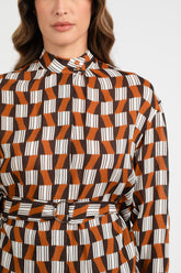 Ochre exclusive pattern wool and viscose tailored shirt with mandarin collar and belt - Ochre | Giemme BrandsCorporate