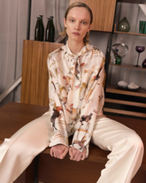 Boxy fit shirt with scarf in pure silk with an exclusive beige print - Woman collection | Giemme BrandsCorporate
