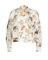 Boxy fit shirt with scarf in pure silk with an exclusive beige print - Woman collection | Giemme BrandsCorporate