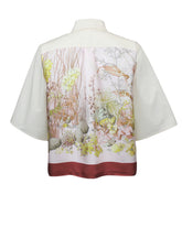 Boxy-fit short-sleeve shirt in pure beige cotton with an exclusive pink silk foulard - Woman Shirts | Giemme BrandsCorporate