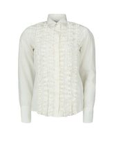 Slim fit shirt with ruffles in white stretch silk - Woman collection | Giemme BrandsCorporate