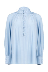 Blusa a collo alto in esclusiva seta stretch azzurra - Collezione DONNA | Giemme BrandsCorporate