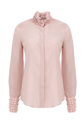 Camicia con collo arricciato in esclusiva seta stretch rosa - Caliban Donna | Giemme BrandsCorporate