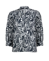 Boxy-Fit Hemd mit Stehkragen und Dreiviertelärmeln aus Baumwolle, mit exklusivem Druck in den Tönen Blau und Weiß - Damen Last Chance | Giemme BrandsCorporate