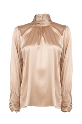 Bluse mit hohem Kragen aus Stretch-Seide in Beige - Damenkollektion | Giemme BrandsCorporate