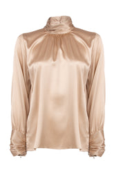 Blusa a collo alto in seta stretch beige - Collezione DONNA | Giemme BrandsCorporate