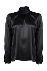 Blusa a collo alto in seta stretch nera - Nero | Giemme BrandsCorporate