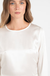 White strech silk satin crewneck blouse - White | Giemme BrandsCorporate