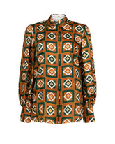 Regular fit shirt in pure silk with an exclusive green geometric print - Woman collection | Giemme BrandsCorporate