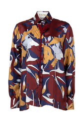 Camicia sartoriale con fiore applicato tono su tono in esclusivo twill di pura seta in fantasia bordeaux - Donna | Giemme BrandsCorporate