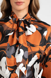 Orange exclusive pattern pure silk shirt with tone on tone scarf - Orange | Giemme BrandsCorporate