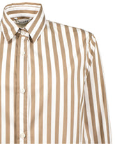 Over fit shirt in white stretch cotton with walnut stripes - Hazelnut | Giemme BrandsCorporate