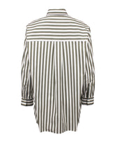 Overfit shirt with polo neck and a patch pocket made of white stretch cotton with green stripes - Woman Shirts | Giemme BrandsCorporate