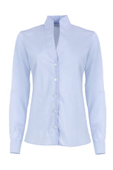 Camicia con scollo a V in popeline di cotone stretch azzurro - Donna | Giemme BrandsCorporate
