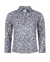Slim-fit shirt with a V-neckline, made from high-performance Skinlike fabric featuring an exclusive blue geometric print - Woman Shirts | Giemme BrandsCorporate