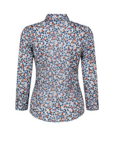 Slim-fit shirt with a V-neckline, made from high-performance Skinlike fabric featuring an exclusive blue geometric print - Woman Shirts | Giemme BrandsCorporate