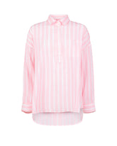 Over fit shirt with polo collar and an applied pocket, made from white cotton with pink stripes in fil coupé - Woman Shirts | Giemme BrandsCorporate