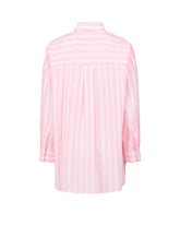 Over fit shirt with polo collar and an applied pocket, made from white cotton with pink stripes in fil coupé - Woman Shirts | Giemme BrandsCorporate
