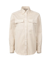 Camicia over fit con collo button down in cotone elasticizzato tinto capo beige - New in Donna | Giemme BrandsCorporate