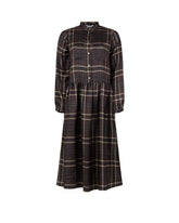 Abito midi regular fit con collo coreana in pura seta con esclusiva stampa a quadri marroni - Caliban donna | Giemme BrandsCorporate