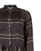 Midi-Kleid in Regular Fit mit Stehkragen aus reiner Seide und exklusivem Karomuster in Brauntönen - Braun | Giemme BrandsCorporate