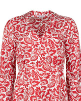 Kleid mit ausgestellt Rock und V-Ausschnitt aus reiner Seide in exklusivem weiß-rot floralem Druck - Rot | Giemme BrandsCorporate