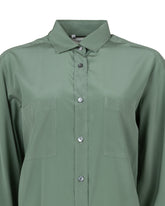 Over fit shirt with applied pockets, made of green stretch silk - Green | Giemme BrandsCorporate