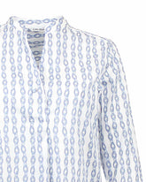 Regular fit shirt with mandarin collar and V-neckline in stretch cotton with an exclusive blue chain print - Light blue | Giemme BrandsCorporate