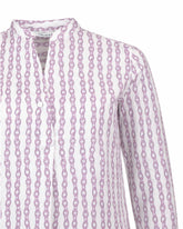 Regular fit shirt with mandarin collar and V-neckline in stretch cotton with an exclusive pink chain print - Pink | Giemme BrandsCorporate