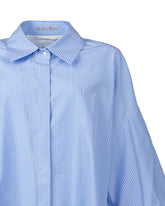 Camicia regular fit con scollo aperto e manica ampia in puro cotone azzurro a righe bianche - Azzurro | Giemme BrandsCorporate