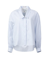 Camicia boxy fit con collo lungo e scollo aperto in puro cotone bianco a righe azzurre - Le Sarte Pettegole - New in | Giemme BrandsCorporate