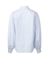 Camicia boxy fit con collo lungo e scollo aperto in puro cotone bianco a righe azzurre - Le Sarte Pettegole - New in | Giemme BrandsCorporate