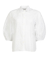 Boxy-Fit Hemd mit Dreiviertel-Raglanärmeln aus reinem weißen St. Galler Baumwollstoff - Damen Last Chance | Giemme BrandsCorporate