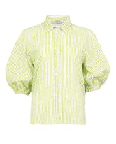 Boxy-Fit Hemd mit Dreiviertel-Raglanärmeln aus weißem St. Galler Baumwollstoff mit grünen Streifen, exklusiv für Caliban hergestellt - Damen Last Chance | Giemme BrandsCorporate