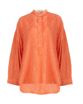 Oversized Hemd mit Stehkragen aus reiner orangefarbener Viskose, verziert mit Applikationen - Damen Last Chance | Giemme BrandsCorporate