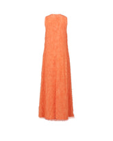 Langes Regular-Fit-Kleid mit crossover Ausschnitt aus reiner orangefarbener Viskose, verziert mit Applikationen - Orangefarben | Giemme BrandsCorporate