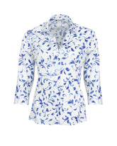 Slim-Fit Hemd mit offenem Kragen aus elastischem Baumwollstoff mit exklusivem Druck in Blautönen für Caliban - Damen Last Chance | Giemme BrandsCorporate