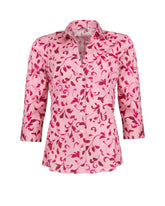 Slim-Fit Hemd mit offenem Kragen aus elastischem Baumwollstoff mit exklusivem Druck in Rosatönen für Caliban - Damen Last Chance | Giemme BrandsCorporate