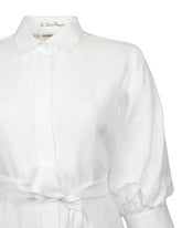 Regular-fit dress with baloon sleeves in pure white linen - White | Giemme BrandsCorporate